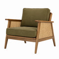 Fauteuil 76 x 82 x 84 cm en bois cannage et tissu vert style rétro
