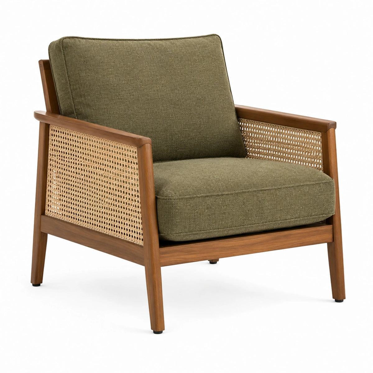 Fauteuil 76 x 82 x 84 cm en bois et cannage vert olive style naturel