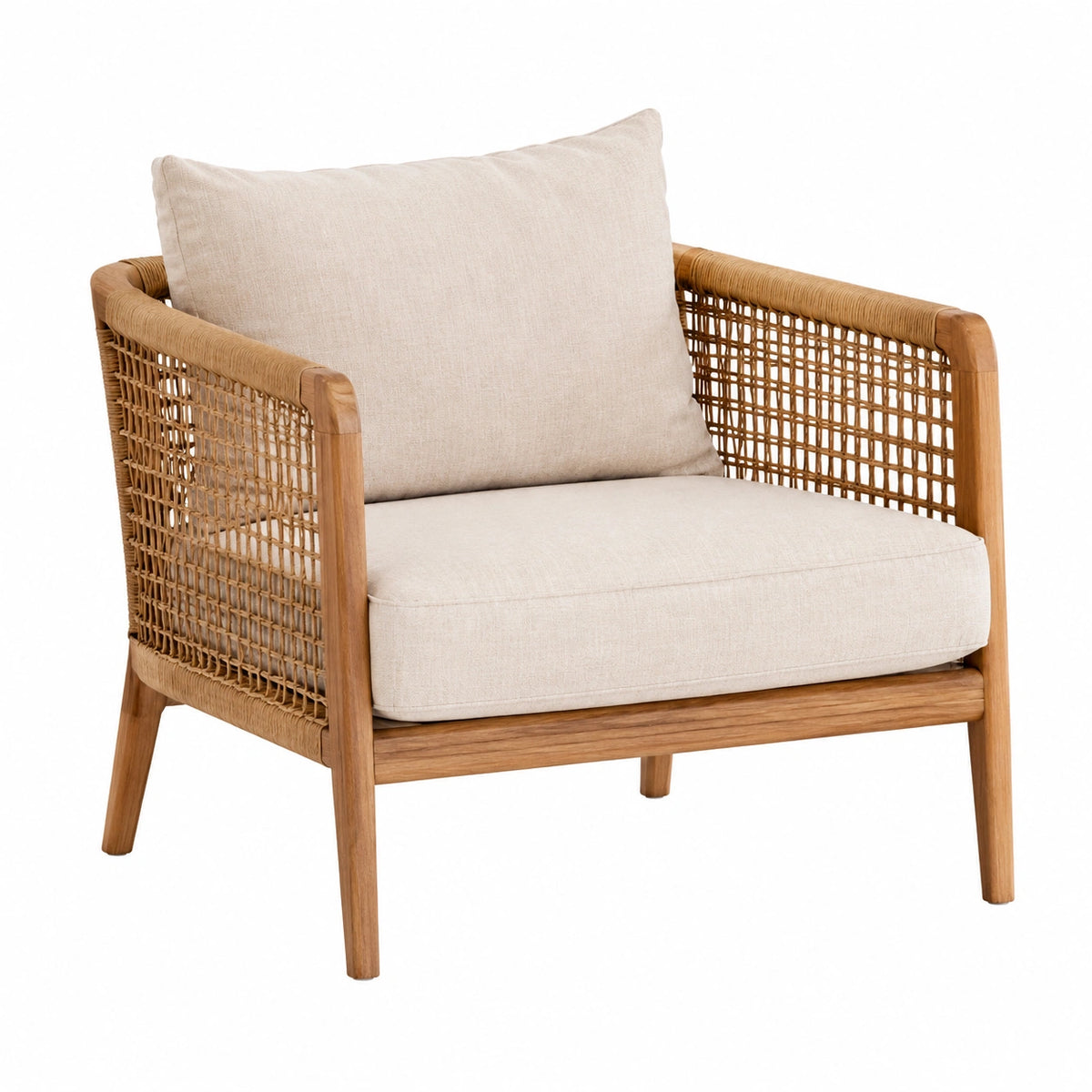 Fauteuil 75 x 80 x 82 cm en bois et rotin beige naturel pour salon style bohème