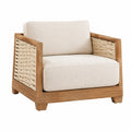 Fauteuil 80 x 80 x 78 cm en bois naturel et tissu beige - accoudoirs tressés style bohème