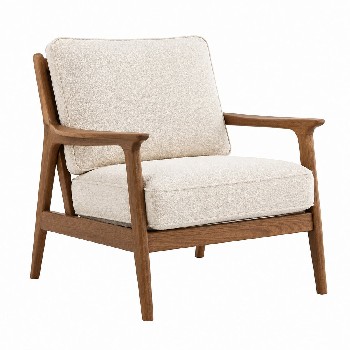 Fauteuil 70 x 80 x 85 cm en bois et tissu bouclé beige style scandinave