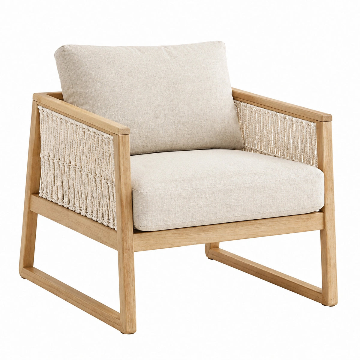 Fauteuil 76 x 80 x 82 cm en bois beige avec tressage style bohème