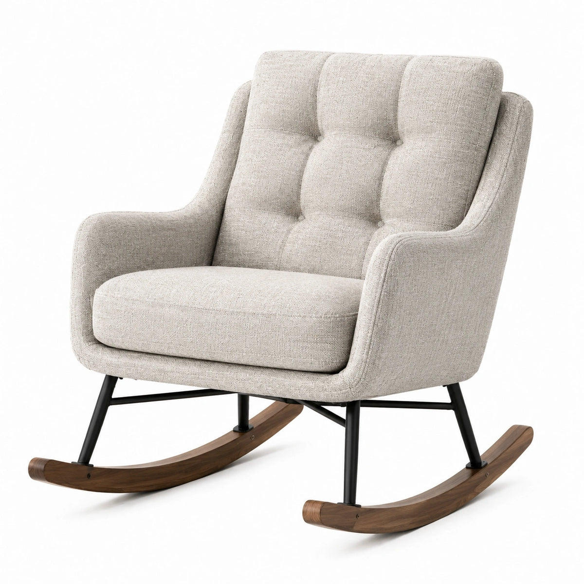Fauteuil à bascule 70 x 95 x 100 cm tissu beige piètement bois et métal style contemporain