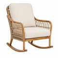 Fauteuil à bascule 68 x 92 x 95 cm en bois et corde beige pour intérieur style bohème