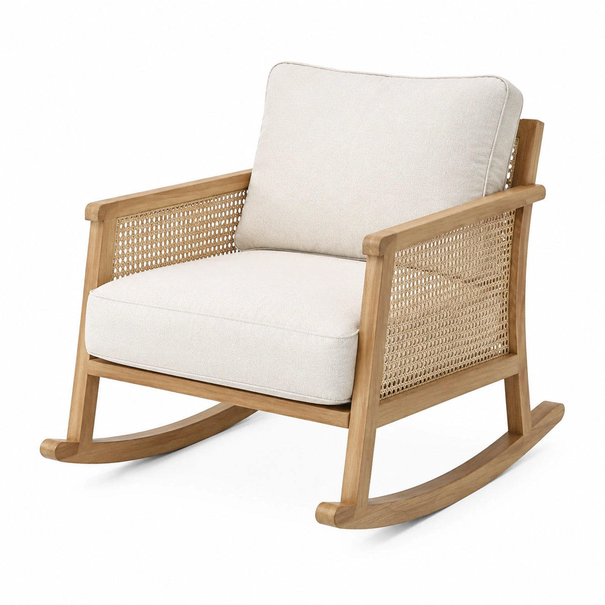Fauteuil à bascule 68 x 92 x 92 cm en bois et cannage beige style naturel