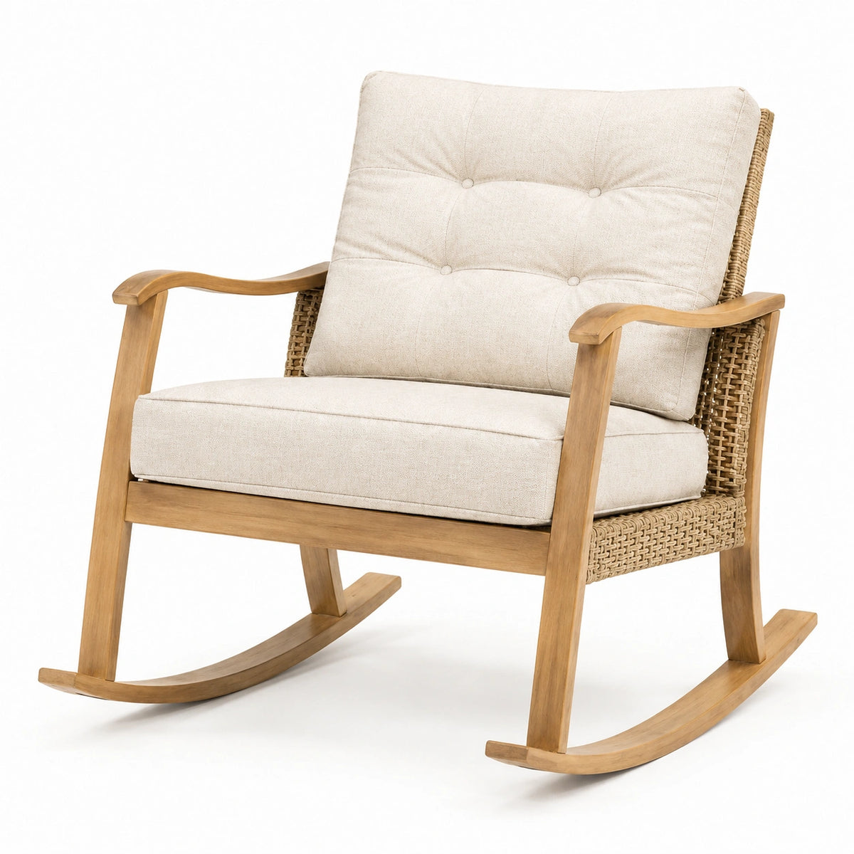 Fauteuil à bascule 70 x 90 x 100 cm en bois beige avec assise rembourrée style naturel
