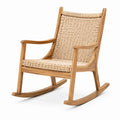 Fauteuil à bascule 68 x 95 x 110 cm en bois naturel et fibres tressées style bohème