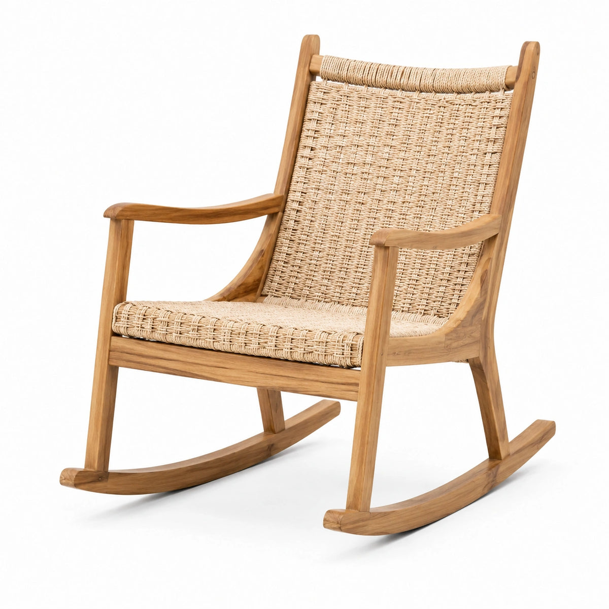 Fauteuil à bascule 68 x 95 x 110 cm en bois naturel et fibres tressées style bohème