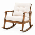 Fauteuil à bascule 70 x 92 x 100 cm en bois rotin et tissu écru style vintage