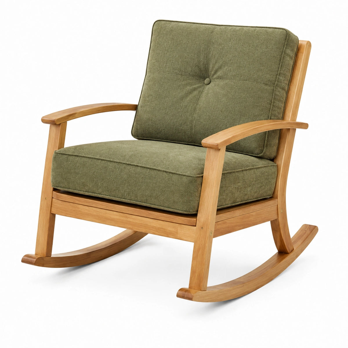 Fauteuil à bascule 70 x 100 x 98 cm en bois et tissu vert style scandinave