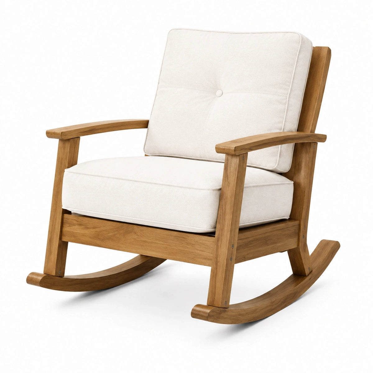Fauteuil à bascule 70 x 95 x 100 cm en bois et tissu écru style scandinave