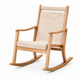 Fauteuil à bascule 65 x 95 x 105 cm en bois naturel et tissu beige style scandinave