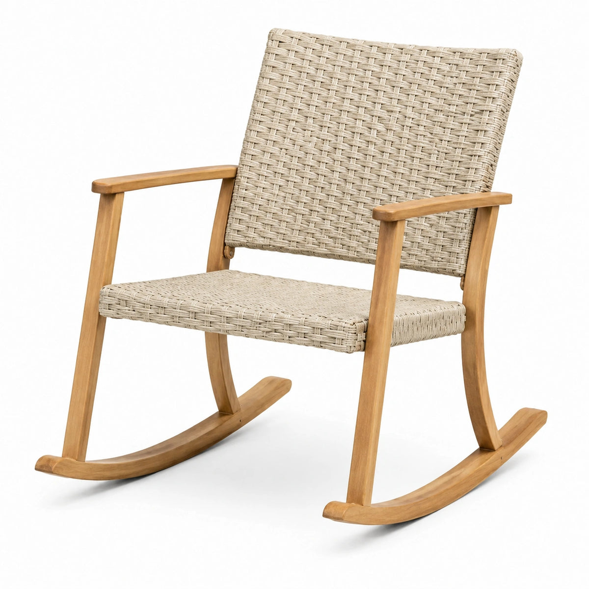 Fauteuil à bascule 68 x 90 x 100 cm en bois naturel et fibres tressées beige style naturel