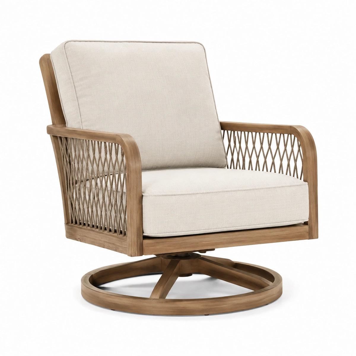 Fauteuil pivotant 80 x 85 x 90 cm en bois et corde beige style contemporain