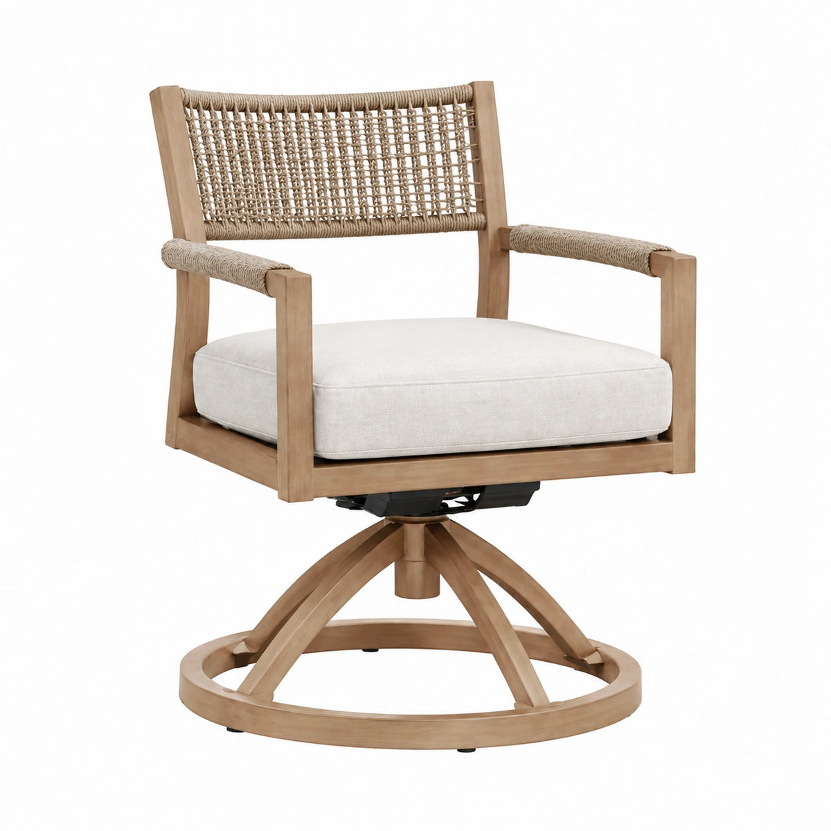Fauteuil pivotant 76 x 75 x 90 cm en bois naturel et corde beige pour salon style bohème