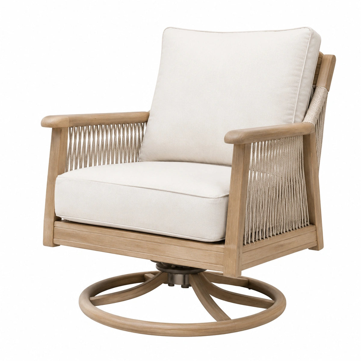 Fauteuil pivotant 78 x 84 x 90 cm en bois beige naturel pour extérieur style contemporain