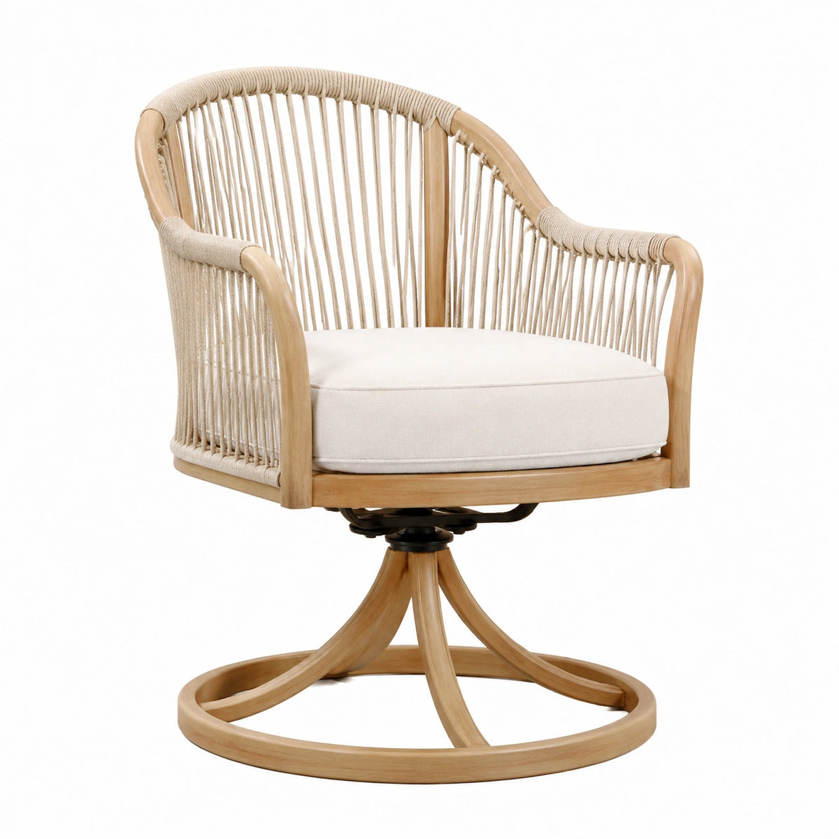 Fauteuil pivotant 76 x 76 x 83 cm en bois et cordage beige style naturel