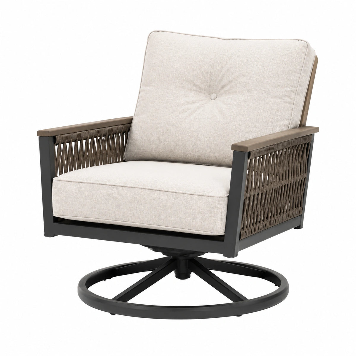 Fauteuil de jardin pivotant 80 x 80 x 92 cm métal tressé beige style contemporain