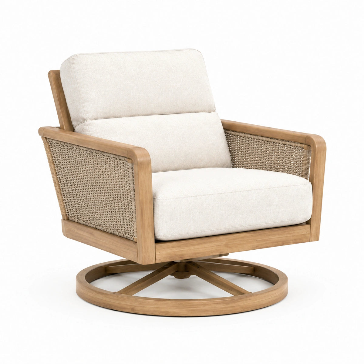 Fauteuil pivotant 86 x 82 x 91 cm en bois beige naturel avec tressage style contemporain