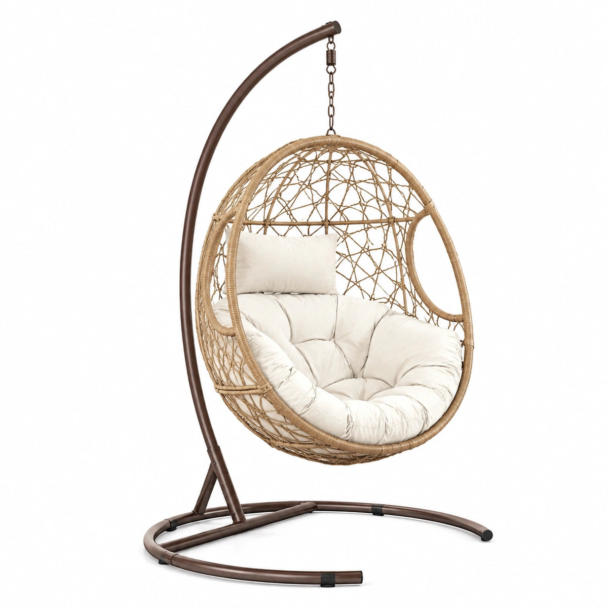 Fauteuil suspendu 105 x 105 x 195 cm en rotin beige et métal brun style bohème