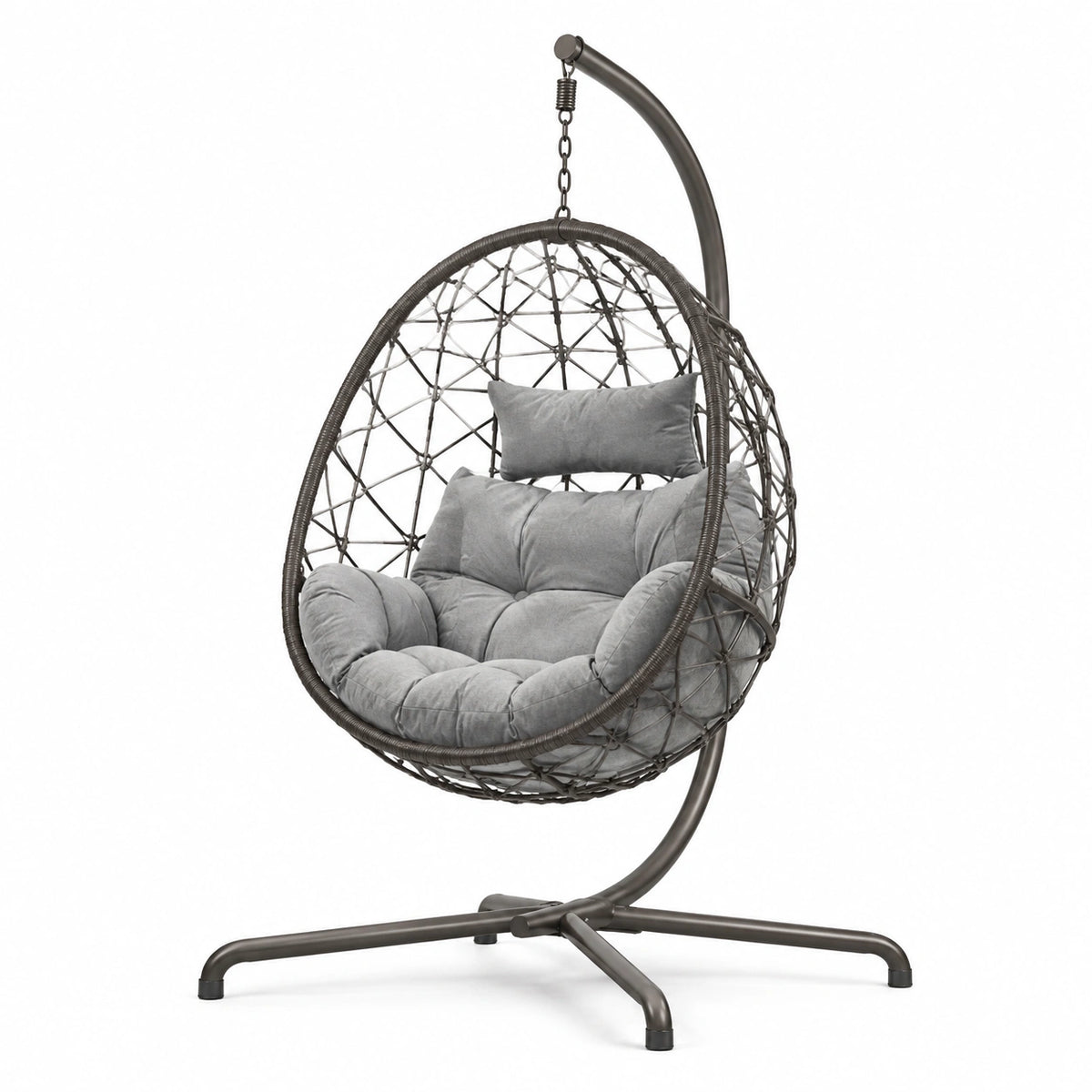 Fauteuil suspendu 110 x 100 x 195 cm en acier et résine tressée gris pour intérieur style contemporain