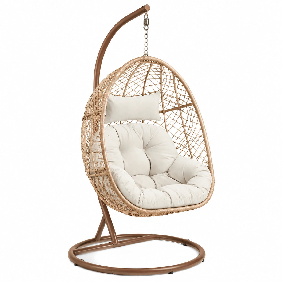 Fauteuil suspendu 105 x 105 x 195 cm en rotin synthétique beige/marron avec support acier style bohème