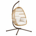 Fauteuil suspendu 105 x 105 x 195 cm en rotin beige avec support en métal brun style bohème pour intérieur