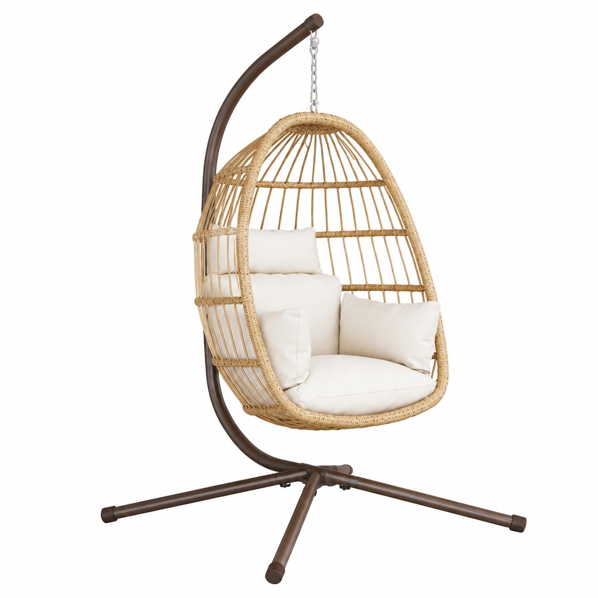 Fauteuil suspendu 105 x 105 x 195 cm en rotin beige avec support en métal brun style bohème pour intérieur