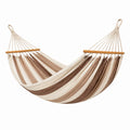 Hamac 200 x 150 cm en coton beige marron avec barres en bois - suspendu rayé