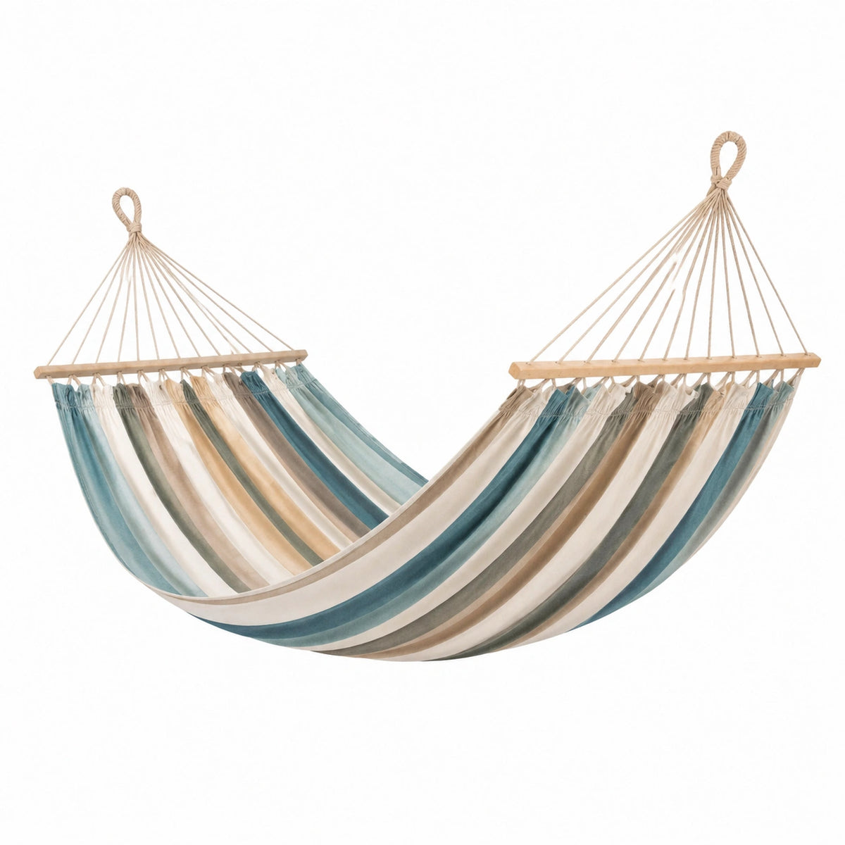 Hamac 200 x 100 cm en coton multicolore à barres en bois - suspendu rayé