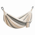 Hamac 300 x 150 cm en tissu beige gris avec mousquetons pour détente intérieure et extérieure