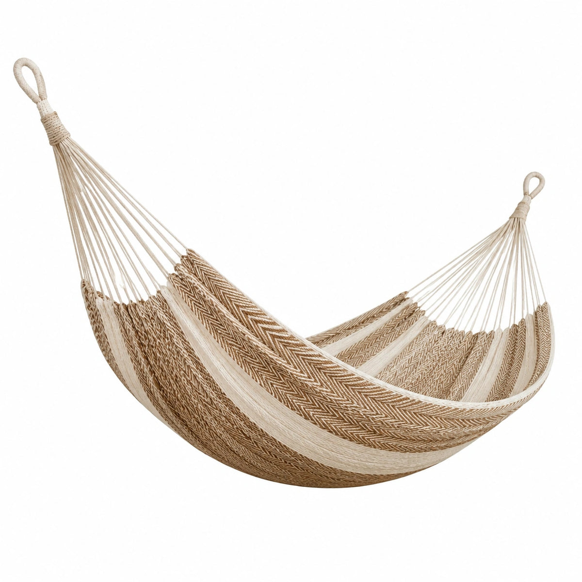 Hamac suspendu 300 x 150 cm en coton beige et marron tressé