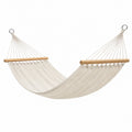 Hamac 200 x 80 cm en coton écru avec barres en bois pour intérieur et extérieur