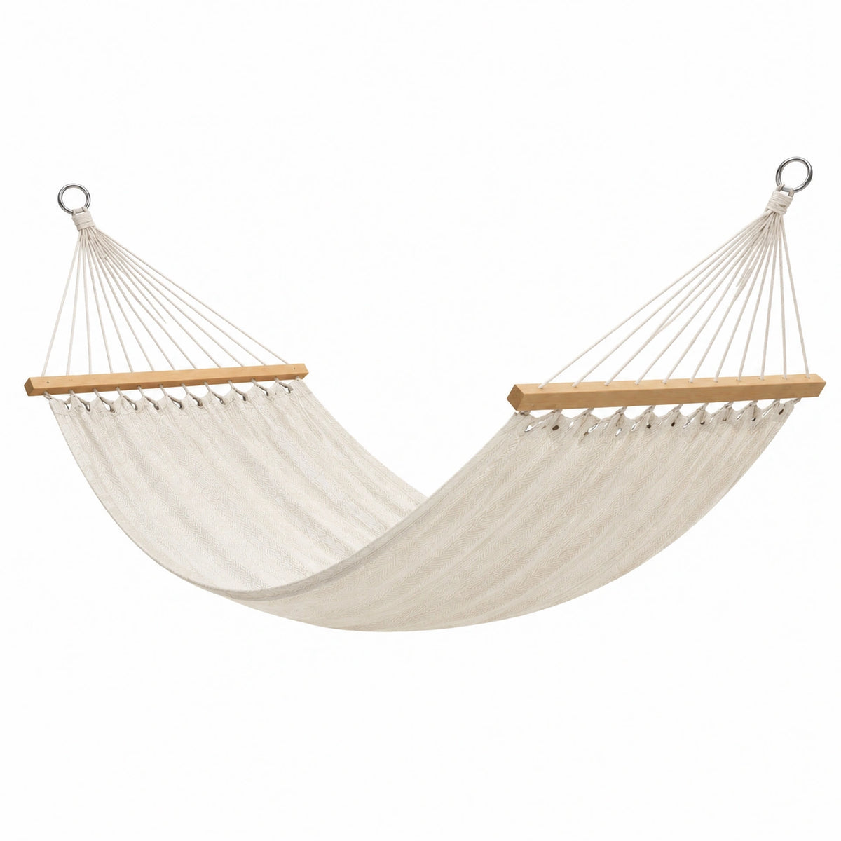 Hamac 200 x 80 cm en coton écru avec barres en bois pour intérieur et extérieur
