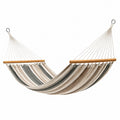 Hamac 320 x 120 cm en coton beige gris avec barres en bois pour jardin