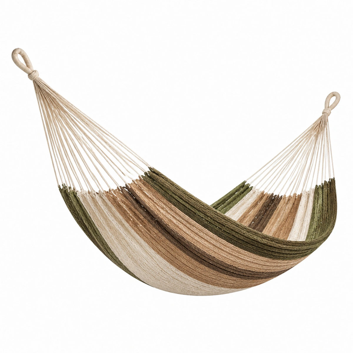 Hamac 270 x 100 cm en coton vert beige et marron - tissé suspendu