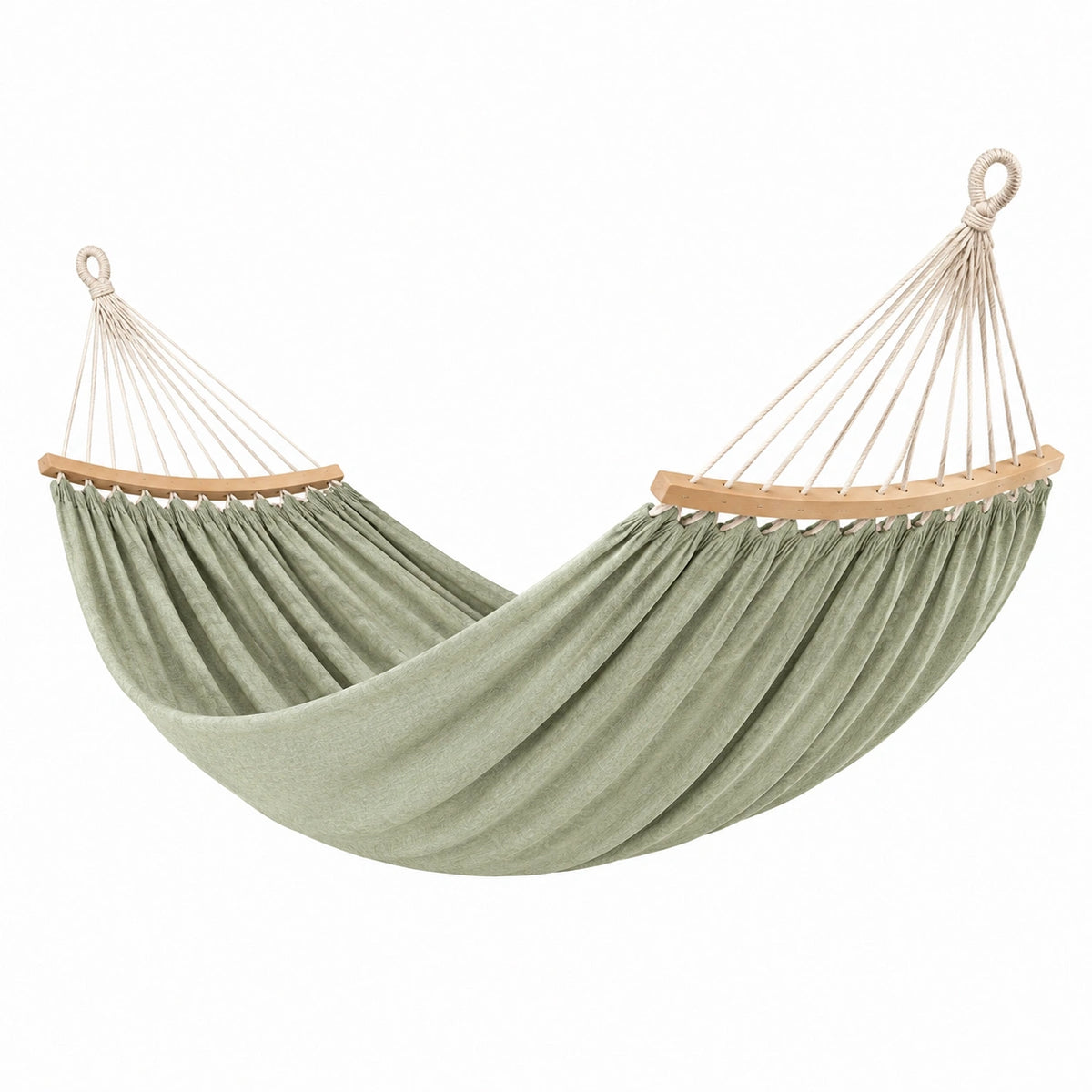 Hamac 200 x 120 cm en coton vert sauge avec barres en bois pour jardin
