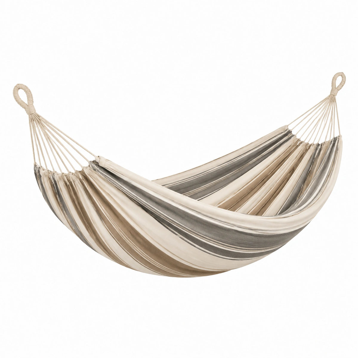 Hamac 200 x 100 cm en coton beige gris pour jardin style rayé